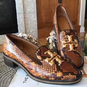 TORY BURCH SNAKE LEATHER LOAFERS